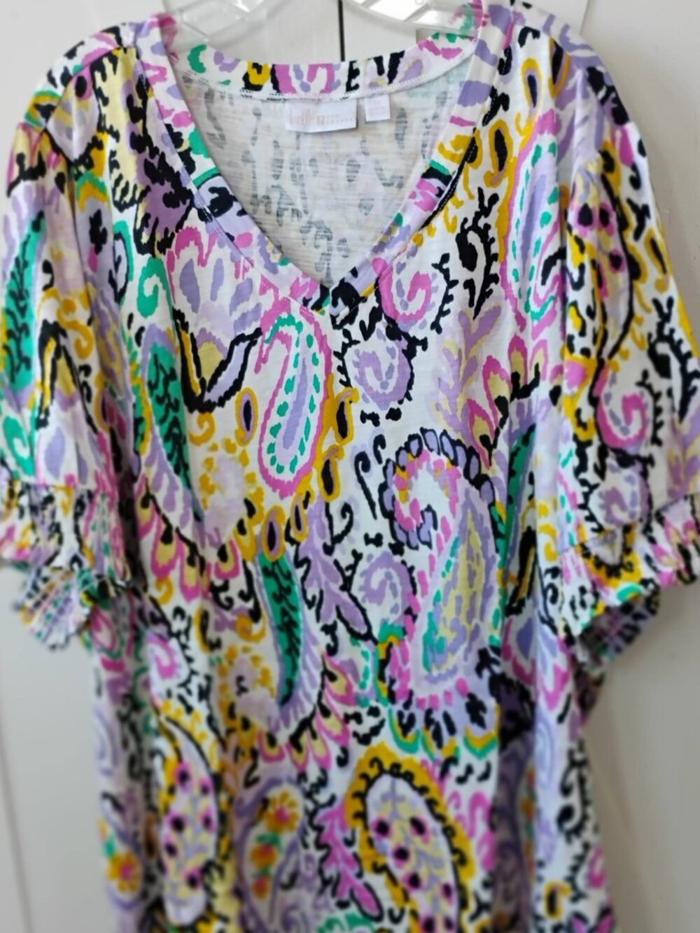 Belle by Kim Gravel Paisley Cotton/Modal Slub Top /w Smocking - 5X-NWT